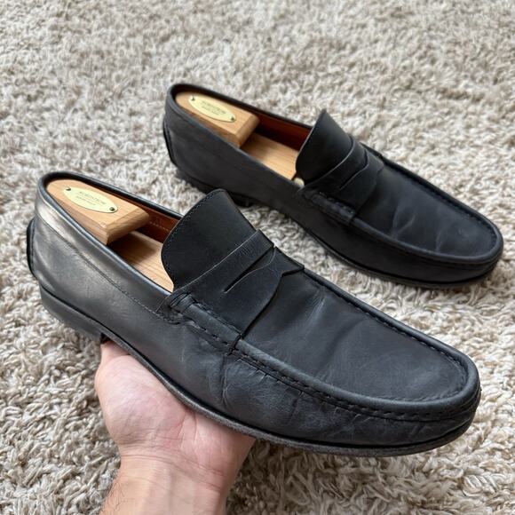 Santoni Slip On Black Leather Penny Loafers Made In Italy 632563 Men’s Size 10 main image 7